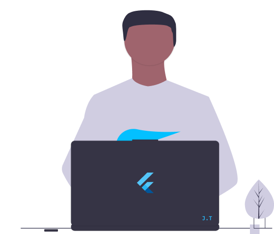 Illustration of Júlio Tati the developer of despesas app sitting with his computer